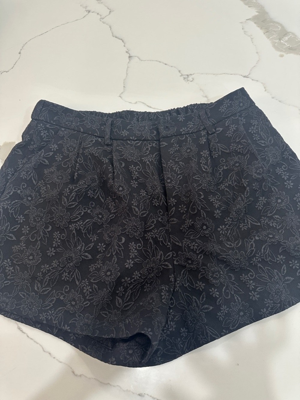SHEIN Navy Floral Jacquard High-Waist Shorts